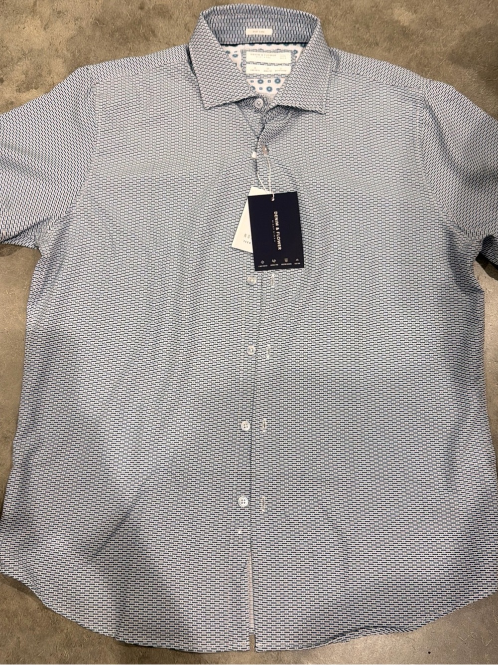 Denim & Flower Light Blue Pattern Golf Button-Down Shirt No Iron Moisture Wick